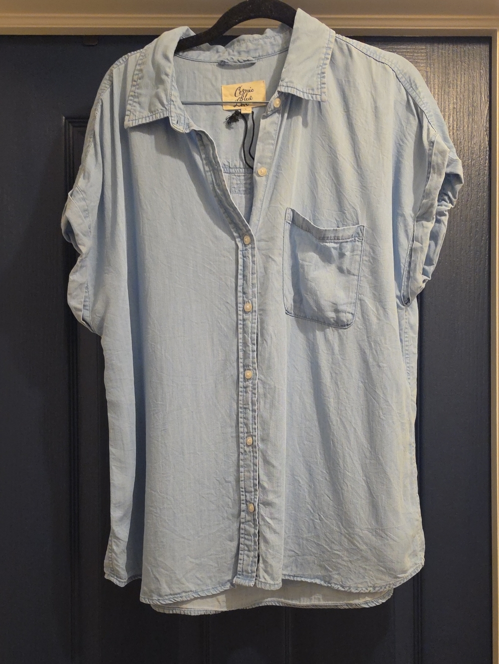 Casual Pale Blue Button-Down Shirt with Chest Pocket